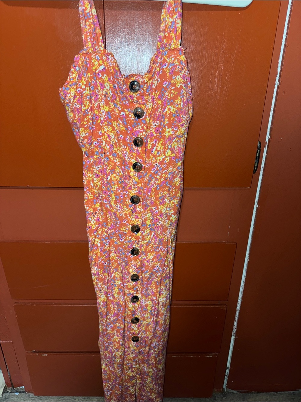 Japna Orange Floral Button-Front Maxi Dress with Pink & Yellow Accents